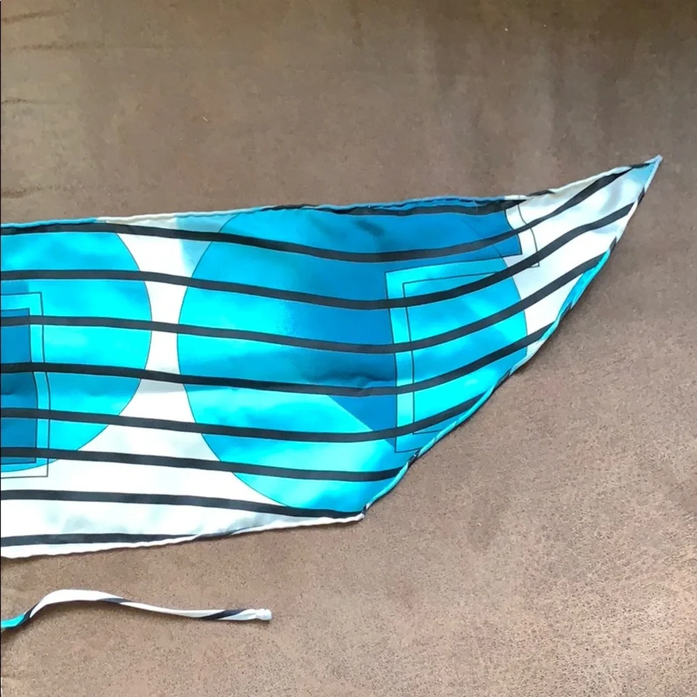 Hermès Paris Blue White Silk Stripe Halter Top Box Excellent One Size RARE HTF